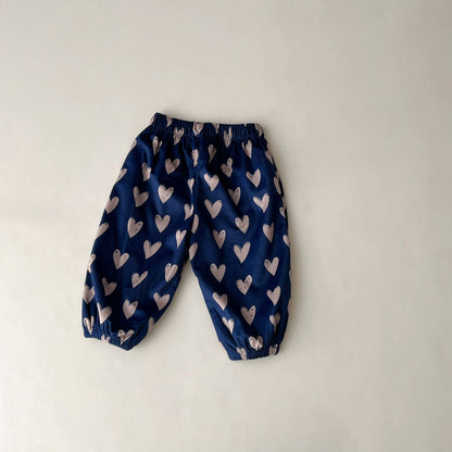 -キッズ ハート リボン みずたま フラワー ルーズ ランタン パンツ - mamahalo shop - ロングパンツ・スウェットパンツ -  べビー服 - 子供服 - 男の子 - 女の子
