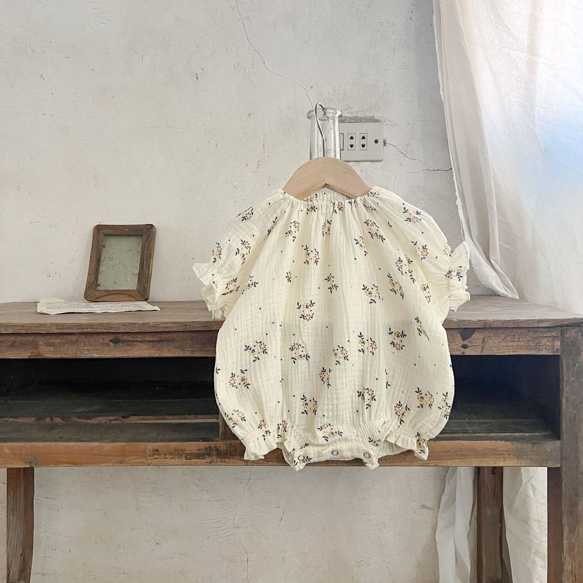 ベビー フラワー ナチュラル キャミソール ワンピース ロンパース 半袖 セットアップ 5380B - mamahalo shop - 半袖ロンパース - ベビー服 - 子供服 - 男の子 - 女の子