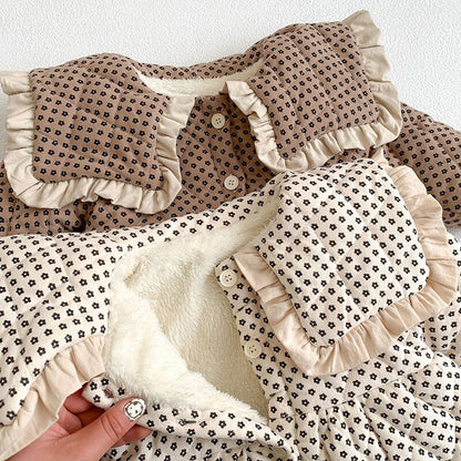 -ベビー キッズ フラワー キルティング フリル リボン ジャケット コート アウター【mh0001273】 - mamahalo shop - ショートコート・ジャケット・ジャンパー -  べビー服 - 子供服 - 男の子 - 女の子