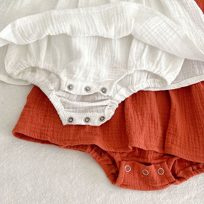 -ベビー フリルスリーブ スカート シンプル ワンピース ロンパース - mamahalo shop - 半袖ロンパース -  べビー服 - 子供服 - 男の子 - 女の子