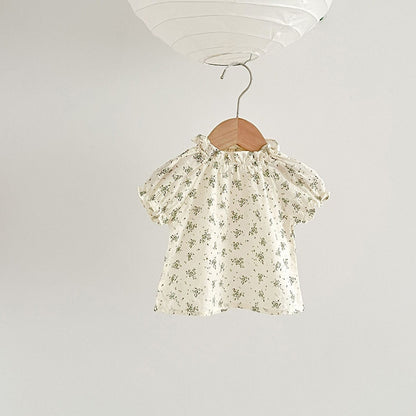 -ベビー フラワー 刺繍 半袖 ノースリーブ ロンパース ブルマパンツ 半袖 ブラウス トップス【mh0001513】 - mamahalo shop - ノースリーブロンパース -  べビー服 - 子供服 - 男の子 - 女の子