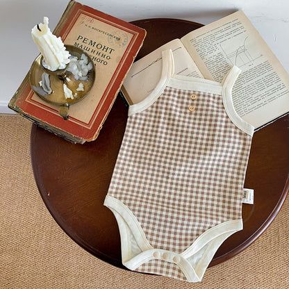 -ベビー ギンガム チェック ノースリーブ キャミソール ベーシック ロンパース - mamahalo shop - タンクトップ・キャミソール・ノースリーブトップス -  べビー服 - 子供服 - 男の子 - 女の子