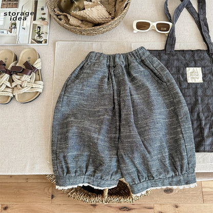 -キッズ レース ルーズ クロップドパンツ バルーンパンツ - mamahalo shop - ロングパンツ・スウェットパンツ -  べビー服 - 子供服 - 男の子 - 女の子