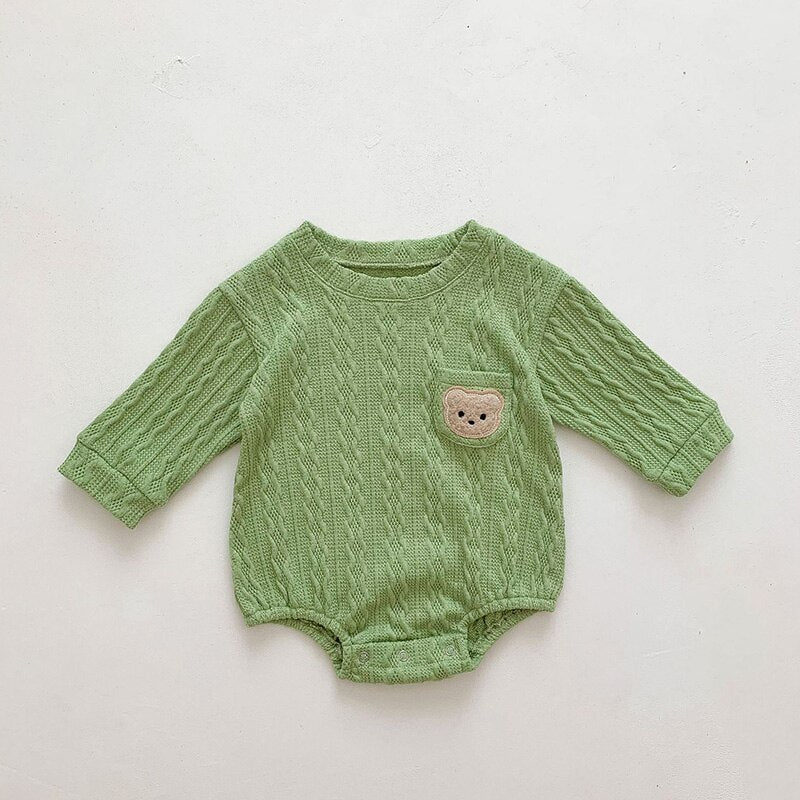 -☺︎ ベビー くま ベア ポケット 長袖 ロンパース - mamahalo shop - 長袖ロンパース -  べビー服 - 子供服 - 男の子 - 女の子