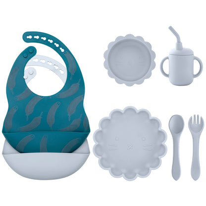 -6個セット シリコン セット ベビー ビブ 吸盤 ボウル カップ トレーニング スプーン フォーク - mamahalo shop - ベビーキッズ食器 -  べビー服 - 子供服 - 男の子 - 女の子