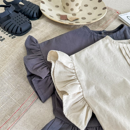 -キッズ ラッフル フリル  ピンタック ブラウス トップス - mamahalo shop - 半袖シャツ・ブラウス -  べビー服 - 子供服 - 男の子 - 女の子