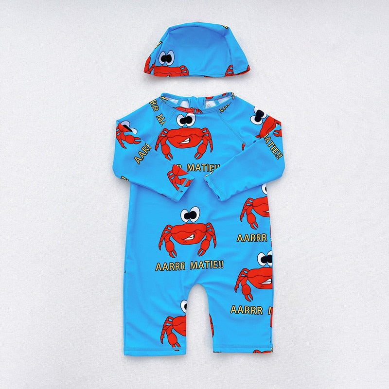 -キッズ 水着 長袖 ラッシュガード 帽子 セット スイムウェア【mh0001893】 - mamahalo shop - ベビー用水着 -  べビー服 - 子供服 - 男の子 - 女の子