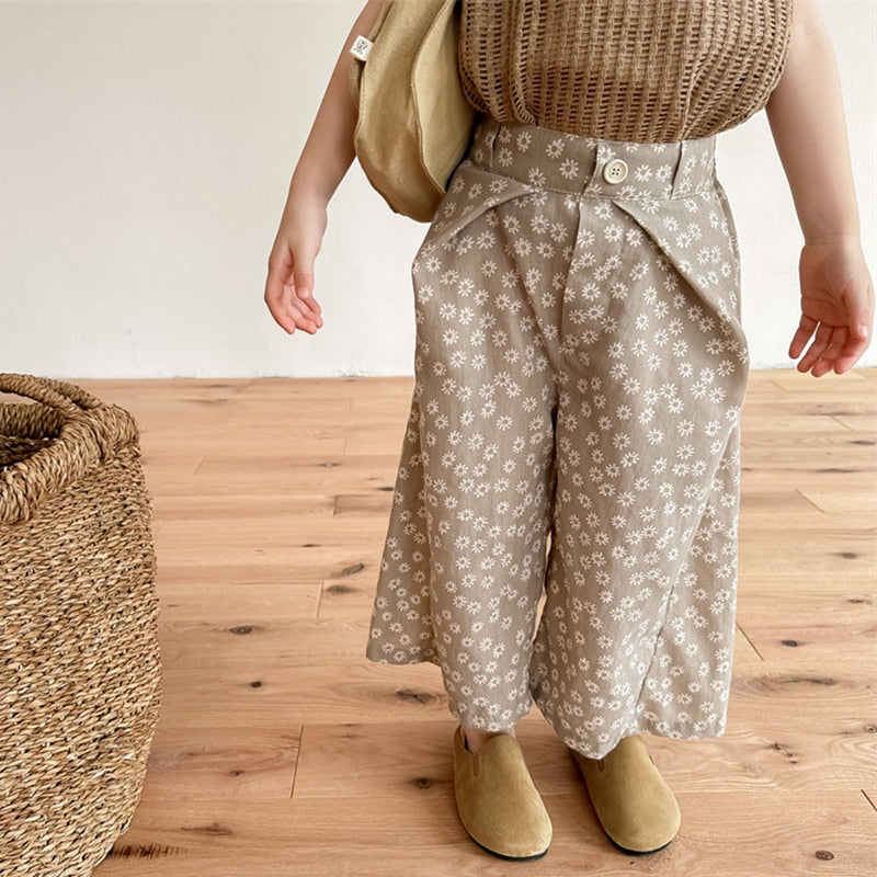 -キッズ フラワー 小花柄 ワイドレッグパンツ ガウチョパンツ【mh0001818】 - mamahalo shop - ロングパンツ・スウェットパンツ -  べビー服 - 子供服 - 男の子 - 女の子