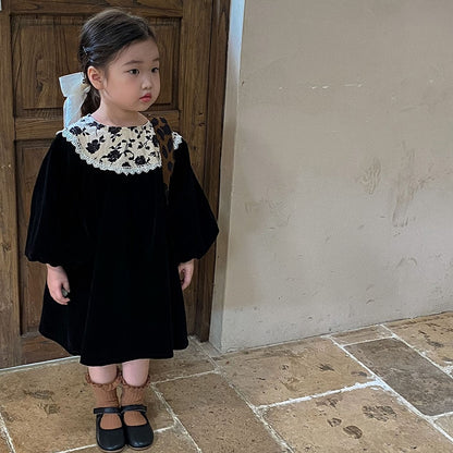 -キッズ レース フラワー カラー 長袖 ワンピース - mamahalo shop - 長袖ワンピース -  べビー服 - 子供服 - 男の子 - 女の子