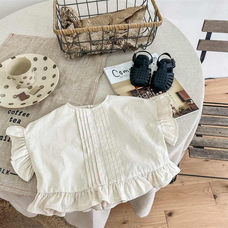 -キッズ ラッフル フリル  ピンタック ブラウス トップス - mamahalo shop - 半袖シャツ・ブラウス -  べビー服 - 子供服 - 男の子 - 女の子