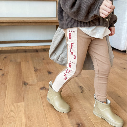 -キッズ レターロゴ プリント サイドライン パッチワーク レギンスパンツ ボーイズ - mamahalo shop - レギンスパンツ -  べビー服 - 子供服 - 男の子 - 女の子