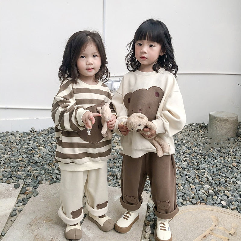 -キッズ くま ベア ボーダー 無地 トップス パンツ - mamahalo shop - ロングパンツ・スウェットパンツ -  べビー服 - 子供服 - 男の子 - 女の子