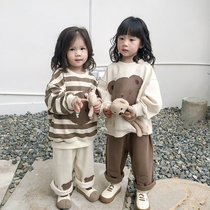 -キッズ くま ベア ボーダー 無地 トップス パンツ - mamahalo shop - ロングパンツ・スウェットパンツ -  べビー服 - 子供服 - 男の子 - 女の子