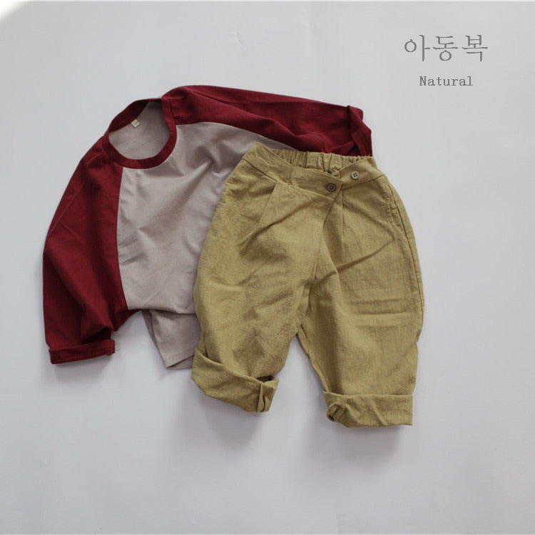 -キッズ ラグラン パッチワーク 長袖 ルーズ Tシャツ トップス - mamahalo shop - 長袖Tシャツ -  べビー服 - 子供服 - 男の子 - 女の子