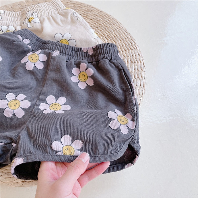 -キッズ スマイル フラワー ショートパンツ トラックパンツ - mamahalo shop - ハーフパンツ・ショートパンツ -  べビー服 - 子供服 - 男の子 - 女の子