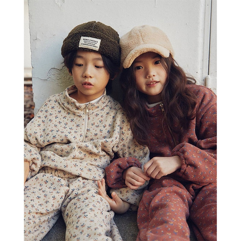 -☺︎ キッズ セットアップ ハーフジップ フラワー スウェット トップス パンツ - mamahalo shop - 長袖セットアップ -  べビー服 - 子供服 - 男の子 - 女の子