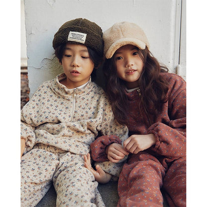 -☺︎ キッズ セットアップ ハーフジップ フラワー スウェット トップス パンツ - mamahalo shop - 長袖セットアップ -  べビー服 - 子供服 - 男の子 - 女の子