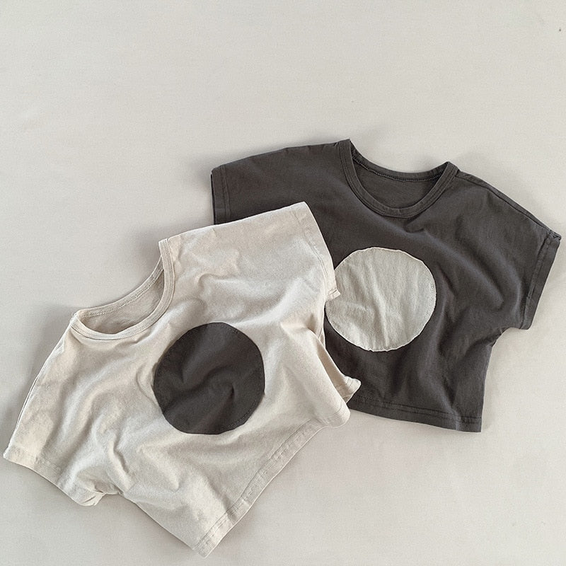 -キッズ まる サークル パッチワーク 半袖 ルーズ Tシャツ - mamahalo shop - 半袖Tシャツ -  べビー服 - 子供服 - 男の子 - 女の子