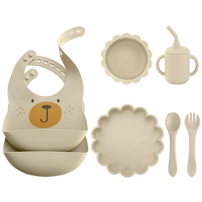 -6個セット シリコン セット ベビー ビブ 吸盤 ボウル カップ トレーニング スプーン フォーク - mamahalo shop - ベビーキッズ食器 -  べビー服 - 子供服 - 男の子 - 女の子