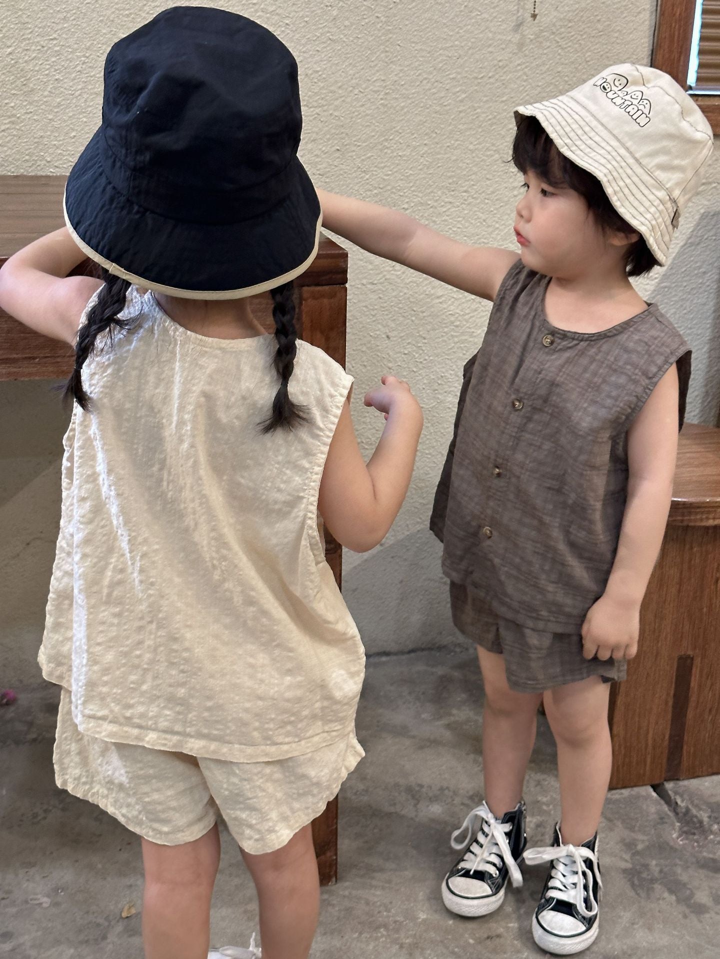 -キッズ セットアップ ノースリーブ シャツ トップス パンツ - mamahalo shop - ノースリーブセットアップ -  べビー服 - 子供服 - 男の子 - 女の子