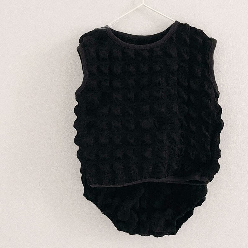 -ベビー セットアップ ポップコーン ノースリーブ トップス ブルマパンツ【mh0000851】 - mamahalo shop - ノースリーブセットアップ -  べビー服 - 子供服 - 男の子 - 女の子