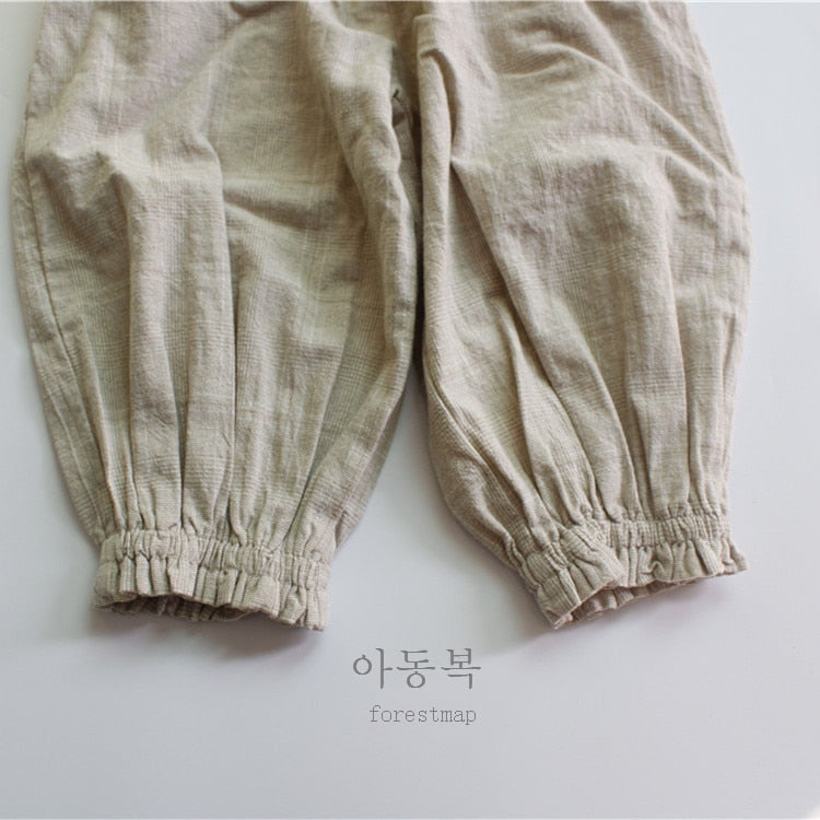 -キッズ チェック コットンリネン シンプル ランタン ルーズ パンツ【mh0001421】 - mamahalo shop - ロングパンツ・スウェットパンツ -  べビー服 - 子供服 - 男の子 - 女の子