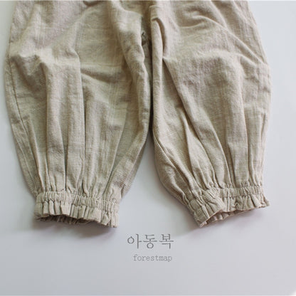 -キッズ チェック コットンリネン シンプル ランタン ルーズ パンツ【mh0001421】 - mamahalo shop - ロングパンツ・スウェットパンツ -  べビー服 - 子供服 - 男の子 - 女の子