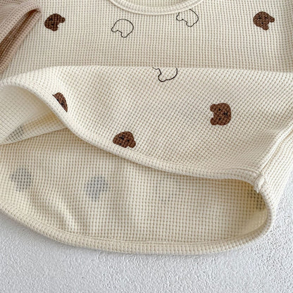 -ベビー セットアップ ワッフル くま ベア 半袖 Tシャツ ショートパンツ ベージュ ブラウン - mamahalo shop - 半袖セットアップ -  べビー服 - 子供服 - 男の子 - 女の子