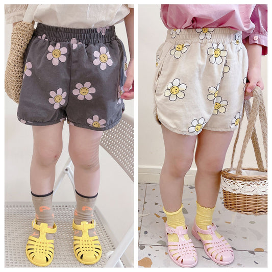 -キッズ スマイル フラワー ショートパンツ トラックパンツ - mamahalo shop - ハーフパンツ・ショートパンツ -  べビー服 - 子供服 - 男の子 - 女の子