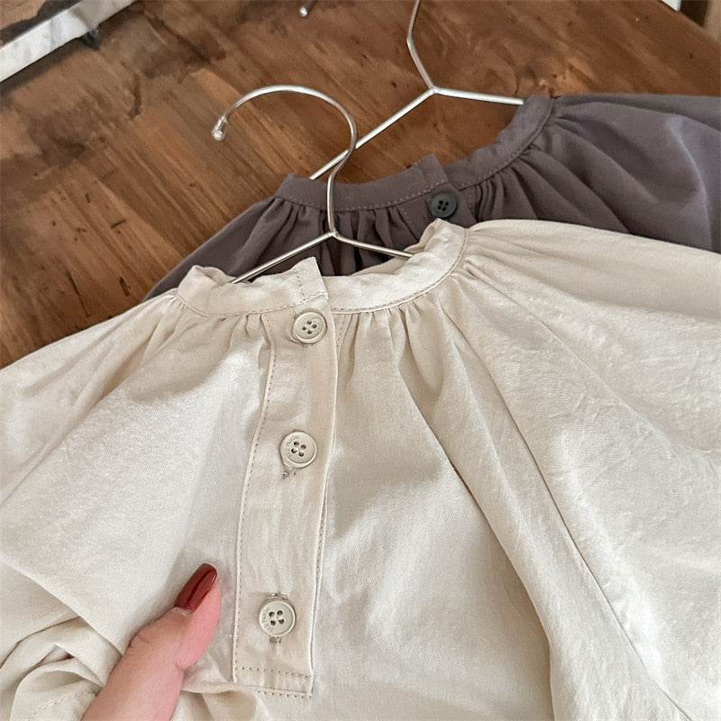 -キッズ ノーカラー ルーズ チュニック ブラウス トップス - mamahalo shop - 長袖シャツ・ブラウス -  べビー服 - 子供服 - 男の子 - 女の子