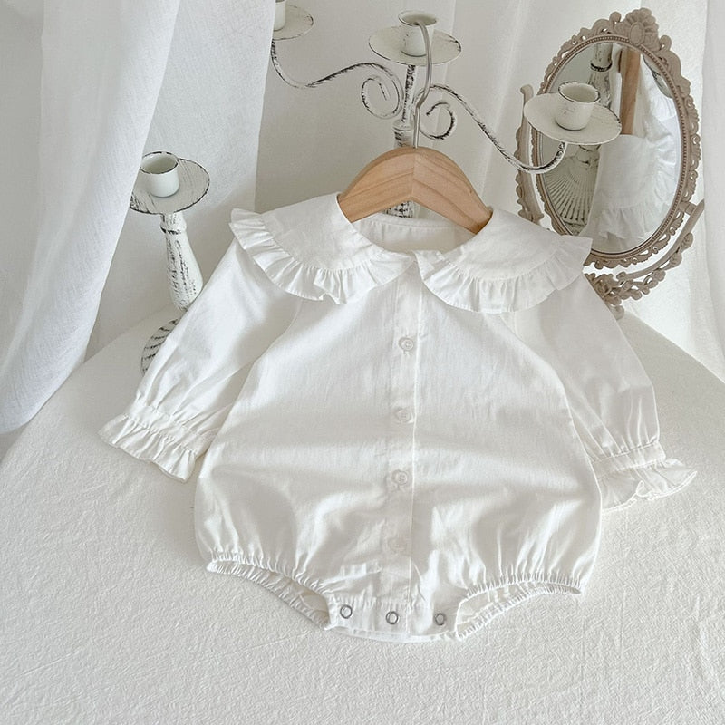 -ベビー フリルカラー 長袖 ブラウス シャツ ロンパース【mh0001021】 - mamahalo shop - 長袖ロンパース -  べビー服 - 子供服 - 男の子 - 女の子