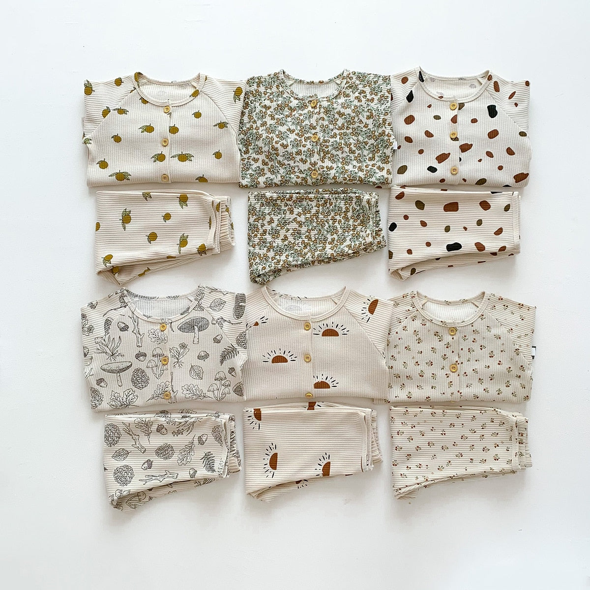 -キッズ 長袖 プリント セットアップ パジャマ トップス パンツ レモン フラワー - mamahalo shop - 長袖パジャマ -  べビー服 - 子供服 - 男の子 - 女の子