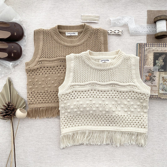 -ベビー キッズ レース ニット フリル ベスト セーター トップス - mamahalo shop - ベスト -  べビー服 - 子供服 - 男の子 - 女の子