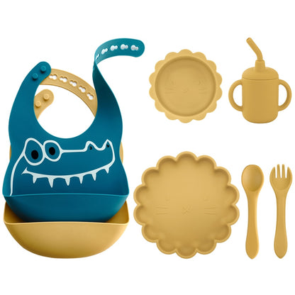 -6個セット シリコン セット ベビー ビブ 吸盤 ボウル カップ トレーニング スプーン フォーク - mamahalo shop - ベビーキッズ食器 -  べビー服 - 子供服 - 男の子 - 女の子