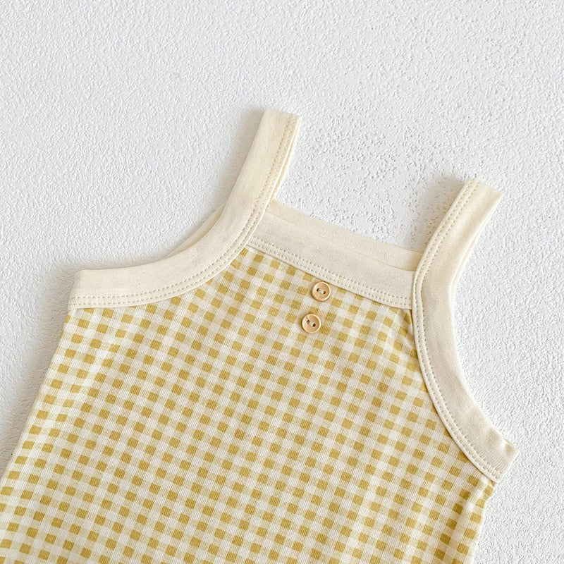 -ベビー ギンガム チェック ノースリーブ キャミソール ベーシック ロンパース - mamahalo shop - タンクトップ・キャミソール・ノースリーブトップス -  べビー服 - 子供服 - 男の子 - 女の子