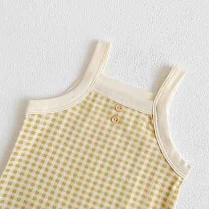 -ベビー ギンガム チェック ノースリーブ キャミソール ベーシック ロンパース - mamahalo shop - タンクトップ・キャミソール・ノースリーブトップス -  べビー服 - 子供服 - 男の子 - 女の子