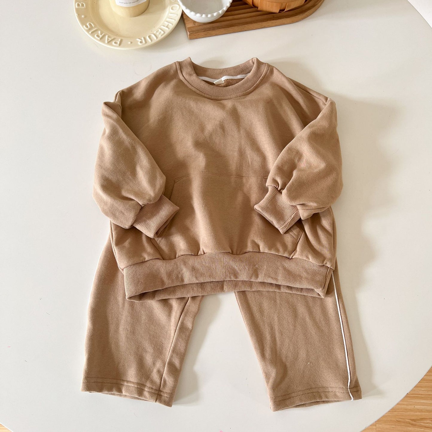 -キッズ セットアップ スウェット ポケット トレーナー トップス サイドライン パンツ - mamahalo shop - 長袖セットアップ -  べビー服 - 子供服 - 男の子 - 女の子