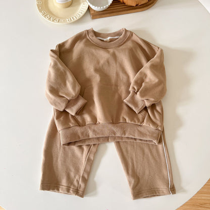 -キッズ セットアップ スウェット ポケット トレーナー トップス サイドライン パンツ - mamahalo shop - 長袖セットアップ -  べビー服 - 子供服 - 男の子 - 女の子