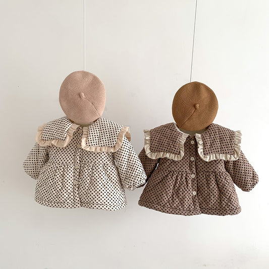 -ベビー キッズ フラワー キルティング フリル リボン ジャケット コート アウター【mh0001273】 - mamahalo shop - ショートコート・ジャケット・ジャンパー -  べビー服 - 子供服 - 男の子 - 女の子