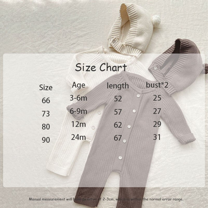 -ベビー ニット 長袖 ロンパース ジャンプスーツ くま耳 帽子 セット - mamahalo shop - 長袖ロンパース -  べビー服 - 子供服 - 男の子 - 女の子