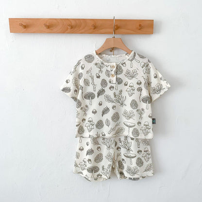 -キッズ 半袖 プリント セットアップ パジャマ Tシャツ ショートパンツ フラワー レモン - mamahalo shop - 半袖パジャマ -  べビー服 - 子供服 - 男の子 - 女の子