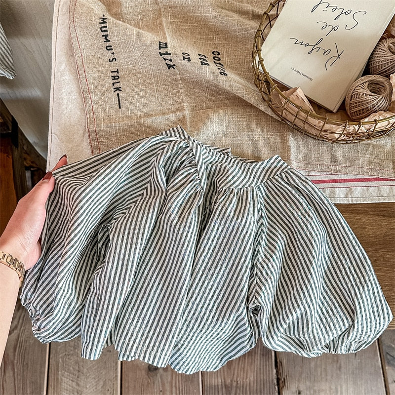 -キッズ ストライプ 長袖 ルーズ チュニック ブラウス【mh0001289】 - mamahalo shop - 長袖シャツ・ブラウス -  べビー服 - 子供服 - 男の子 - 女の子