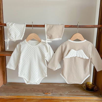 -ベビー みずたま 天使の羽 長袖 ロンパース 帽子 セット - mamahalo shop - 長袖ロンパース -  べビー服 - 子供服 - 男の子 - 女の子
