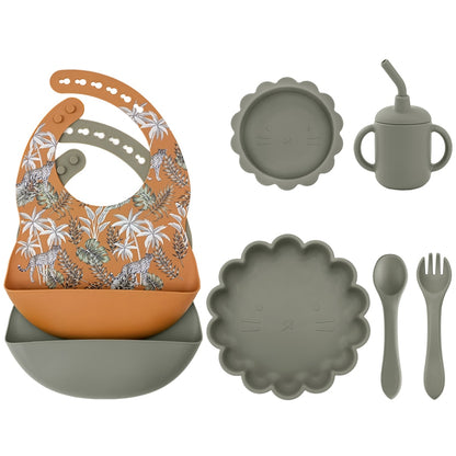 -6個セット シリコン セット ベビー ビブ 吸盤 ボウル カップ トレーニング スプーン フォーク - mamahalo shop - ベビーキッズ食器 -  べビー服 - 子供服 - 男の子 - 女の子