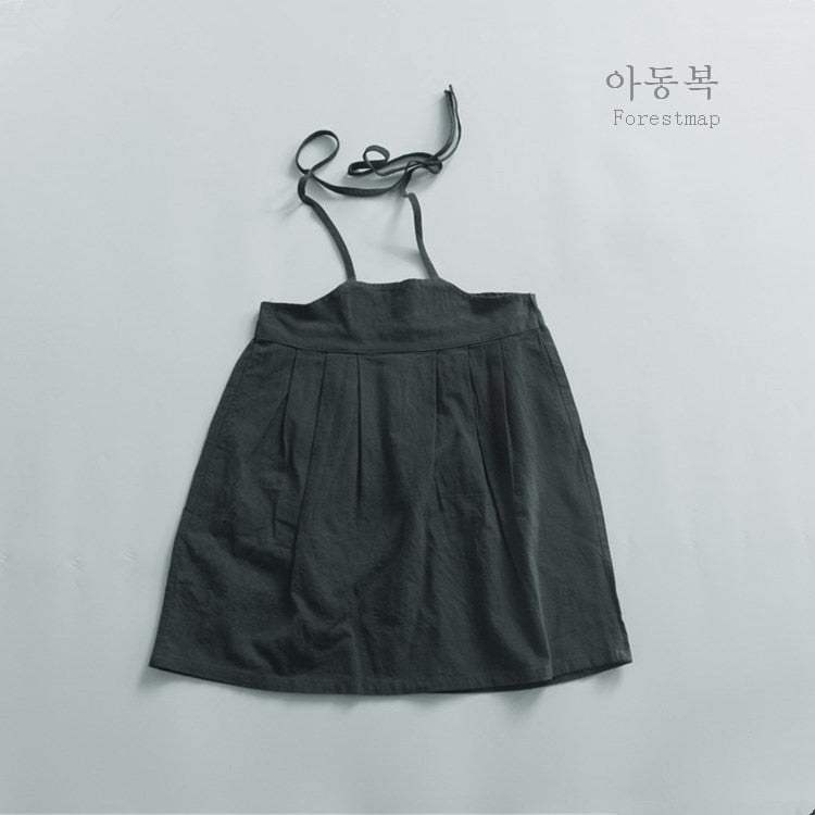 -キッズ コットンリネン キャミソール サスペンダー ドレス ワンピース - mamahalo shop - ノースリーブワンピース -  べビー服 - 子供服 - 男の子 - 女の子