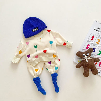 -ベビー セットアップ カラフル ハート バルーン スウェット トレーナー パンツ - mamahalo shop - 長袖セットアップ -  べビー服 - 子供服 - 男の子 - 女の子