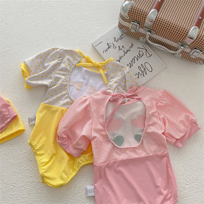 -キッズ 水着 ワンピース リボン チューリップ 帽子 セット スイムウェア【mh0001892】 - mamahalo shop - ベビー用水着 -  べビー服 - 子供服 - 男の子 - 女の子