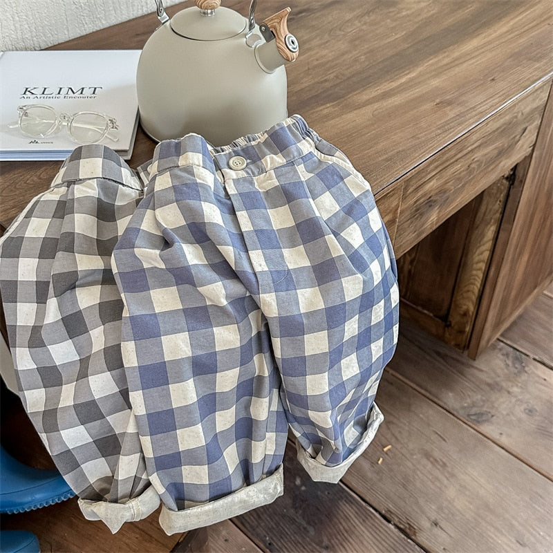 -キッズ ブロック チェック ルーズ パンツ ズボン【mh0001276】 - mamahalo shop - ロングパンツ・スウェットパンツ -  べビー服 - 子供服 - 男の子 - 女の子