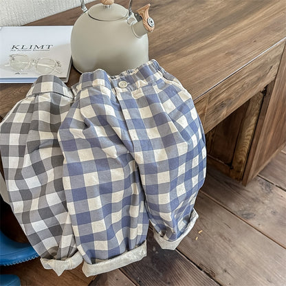 -キッズ ブロック チェック ルーズ パンツ ズボン【mh0001276】 - mamahalo shop - ロングパンツ・スウェットパンツ -  べビー服 - 子供服 - 男の子 - 女の子