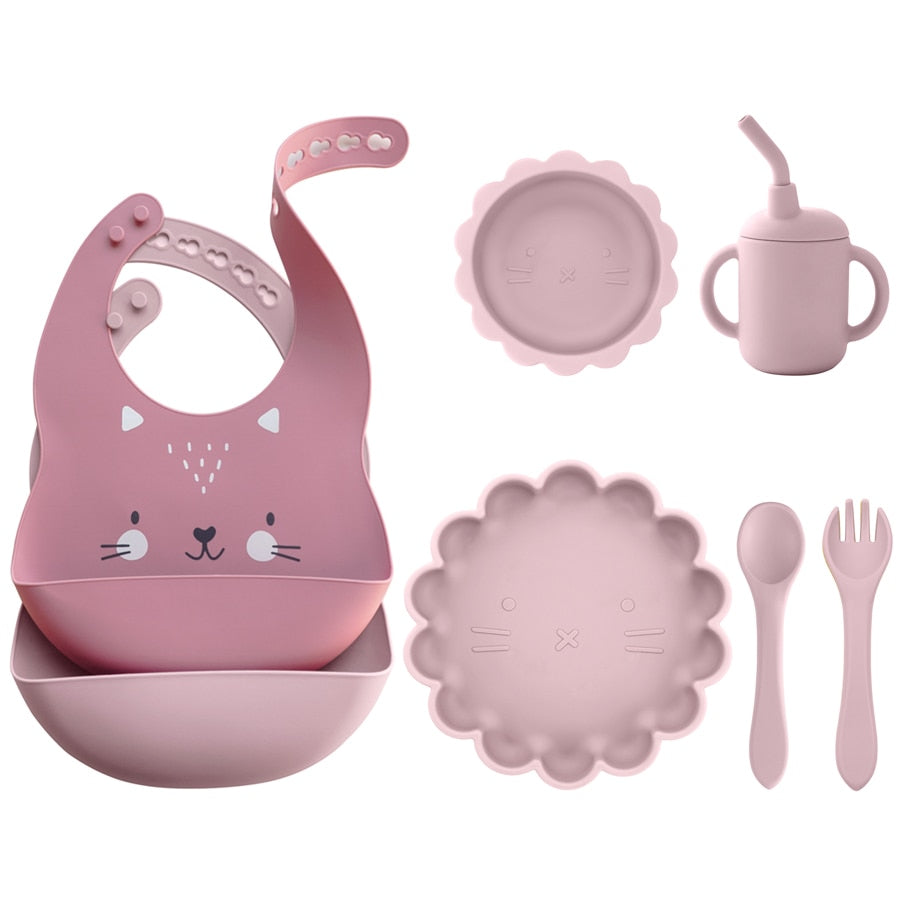 -6個セット シリコン セット ベビー ビブ 吸盤 ボウル カップ トレーニング スプーン フォーク - mamahalo shop - ベビーキッズ食器 -  べビー服 - 子供服 - 男の子 - 女の子